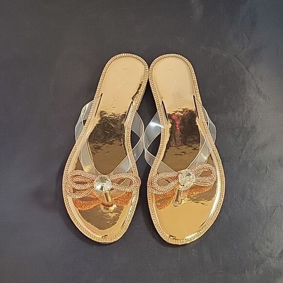 BRAND NEW HERSTYLE TALLUTO-RHINESTONE DETAILS, OPEN TOE, FLAT RAINBOW SANDALS - Picture 4 of 12